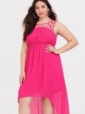 Torrid Hot Pink Lattice-Shoulder High-Low Dress Size 2X NWT
